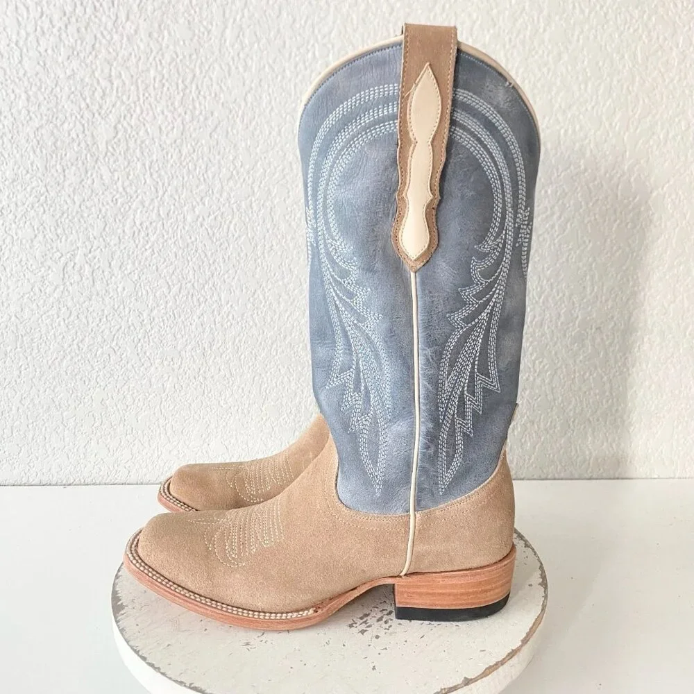 Lane Womens Square Toe Cowboy Boots 7.5 Blue Brown Suede Western Cowgirl Tall - Picture 4 of 11